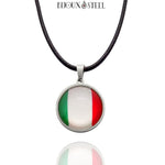 Collier à pendentif drapeau de l'Italie argenté et son cordon noir