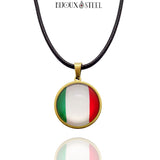 Collier à pendentif drapeau de l'Italie doré et son cordon noir