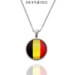 Collier à pendentif drapeau de la Belgique argenté en acier inoxydable