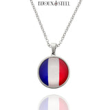 Collier à pendentif drapeau de la France argenté en acier inoxydable