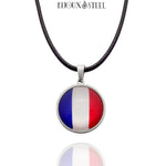 Collier à pendentif argenté drapeau de la France et son cordon noir