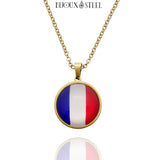 Collier à pendentif drapeau de la France doré en acier inoxydable