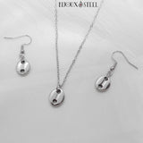 Collier et boucles d'oreilles grains de café argentés en acier inoxydable