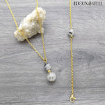 Collier et bracelet dorés doubles perles de quartz tourmaline en acier inoxydable et pierre naturelle