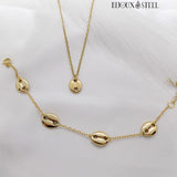 Collier et bracelet dorés grains de café en acier inoxydable
