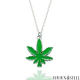 Collier à pendentif feuille de cannabis verte