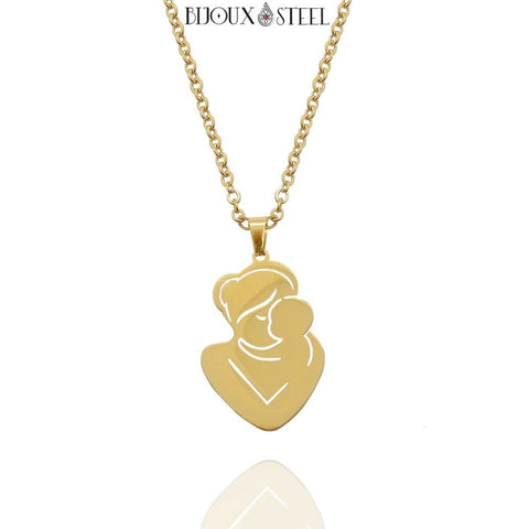 Collier à pendentif maman et bébé câlin doré en acier inoxydable