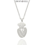Collier à pendentif maman et son bébé argenté en acier inoxydable