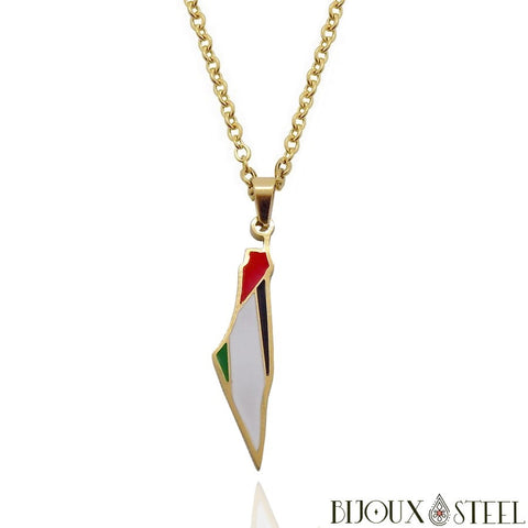Collier à pendentif Palestine doré en acier inoxydable
