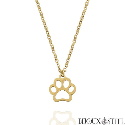 Collier à pendentif patte de chien doré en acier inoxydable