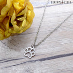 Collier à pendentif patte de chien ou chat argentée en acier inoxydable