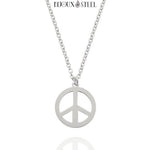 Collier à pendentif Peace and Love argenté en acier inoxydable