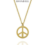 Collier à pendentif Peace and Love doré en acier inoxydable