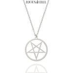 Collier à pendentif pentagramme satanique argenté en acier inoxydable