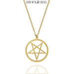 Collier à pendentif pentagramme satanique doré en acier inoxydable