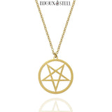 Collier à pendentif pentagramme satanique doré en acier inoxydable