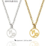 Collier à pendentif signe astrologique capricorne en acier inoxydable