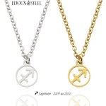 Collier à pendentif signe astrologique sagittaire en acier inoxydable