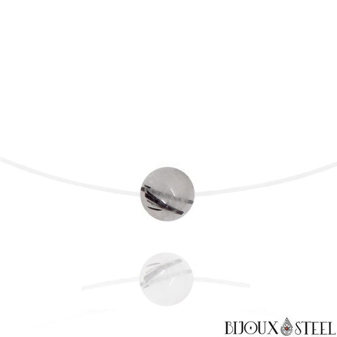 Collier à perle de quartz tourmaline 10mm en pierre naturelle sur fil de nylon