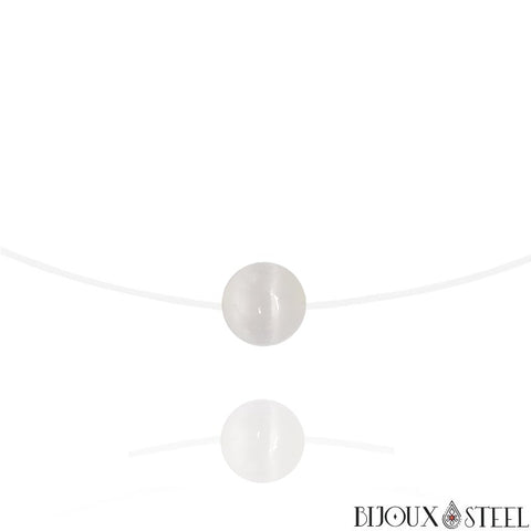 Collier à perle de sélénite 10mm en pierre naturelle sur fil de nylon