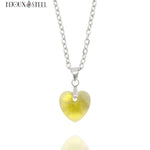 Collier argenté à pendentif coeur ambre en verre et acier inoxydable