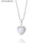 Collier argenté à pendentif coeur blanc cristal en verre et acier inoxydable