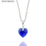 Collier argenté à pendentif coeur bleu en verre et acier inoxydable