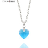 Collier argenté à pendentif coeur bleu turquoise en verre et acier inoxydable