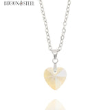 Collier argenté à pendentif coeur champagne en verre et acier inoxydable