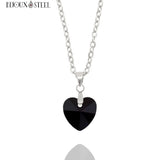 Collier argenté à pendentif coeur noir en verre et acier inoxydable