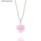 Collier argenté à pendentif coeur rose en verre et acier inoxydable