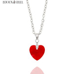 Collier argenté à pendentif coeur rouge en verre et acier inoxydable