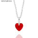 Collier argenté à pendentif coeur rouge en verre et acier inoxydable