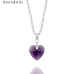 Collier argenté à pendentif coeur violet en verre et acier inoxydable