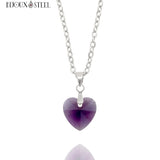 Collier argenté à pendentif coeur violet en verre et acier inoxydable