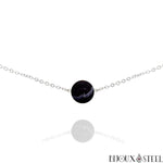 Collier argenté à perle d'agate noire à rayures 10mm en pierre naturelle et acier inoxydable