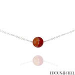 Collier argenté à perle d'agate rouge teintée 10mm en pierre naturelle et acier inoxydable