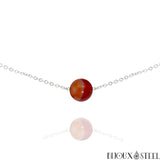 Collier argenté à perle d'agate rouge teintée 10mm en pierre naturelle et acier inoxydable