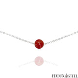 Collier argenté à perle d'agate rouge teintée 8mm en pierre naturelle et acier inoxydable