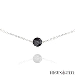 Collier argenté à perle d'obsidienne neige 8mm en pierre naturelle et acier inoxydable