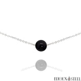 Collier argenté à perle d'obsidienne noire 10mm en pierre naturelle et acier inoxydable