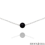 Collier argenté à perle d'obsidienne noire 8mm en pierre naturelle et acier inoxydable