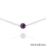 Collier argenté à perle de fluorite violette 10mm en pierre naturelle et acier inoxydable