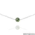 Collier argenté à perle de prehnite 8mm en pierre naturelle et acier inoxydable