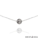 Collier argenté à perle de quartz tourmaline 10mm en pierre naturelle et acier inoxydable