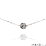 Collier argenté à perle de quartz tourmaline 10mm en pierre naturelle et acier inoxydable