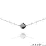 Collier argenté à perle de quartz tourmaline 8mm en pierre naturelle et acier inoxydable