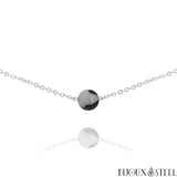 Collier argenté à perle de quartz tourmaline 8mm en pierre naturelle et acier inoxydable