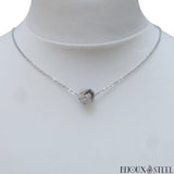Collier ras du cou argenté perle de quartz à inclusions de tourmaline