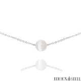 Collier argenté à perle de sélénite 10mm en pierre naturelle et acier inoxydable